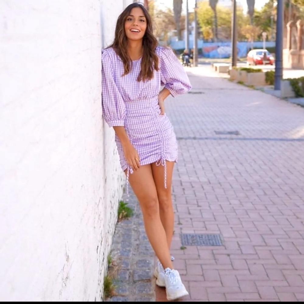 Zara lilac purple gingham mini dress - Picture 5 of 5